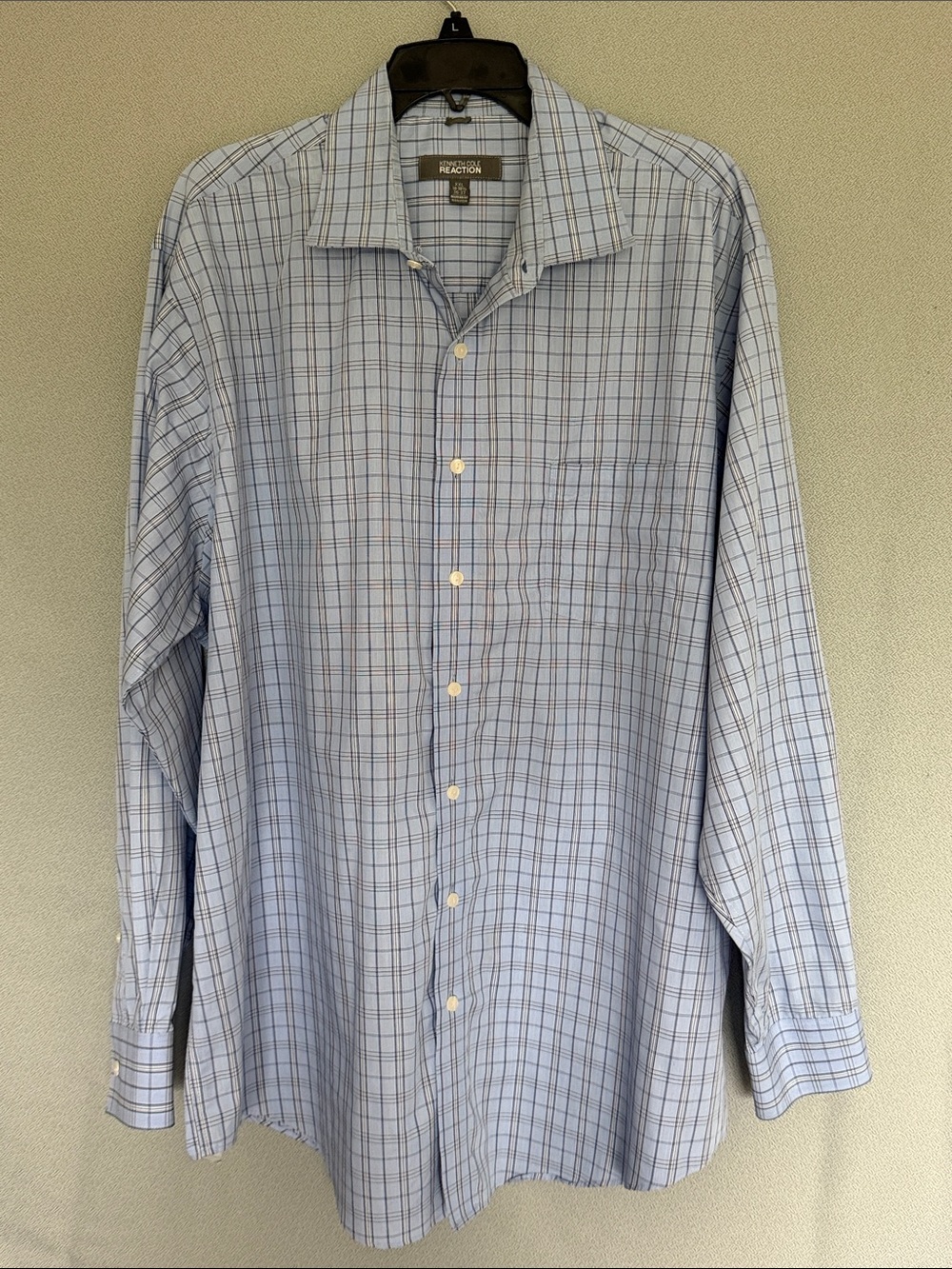 Kenneth Cole Reaction Men’s Light Blue Plaid Dress Shirt XXL 18-18.5 / 36-37